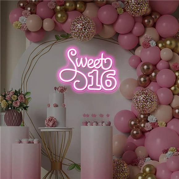 Sweet 16 Neon Sign Dimmable LED Neon Signs for Girls 16th Birthday Bright VIVID - Picture 4 of 7